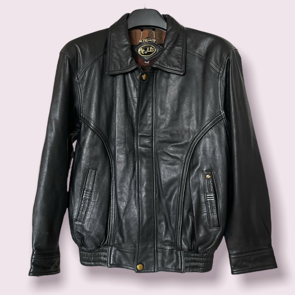 Genuine Rich leather Bomber jacket in Black